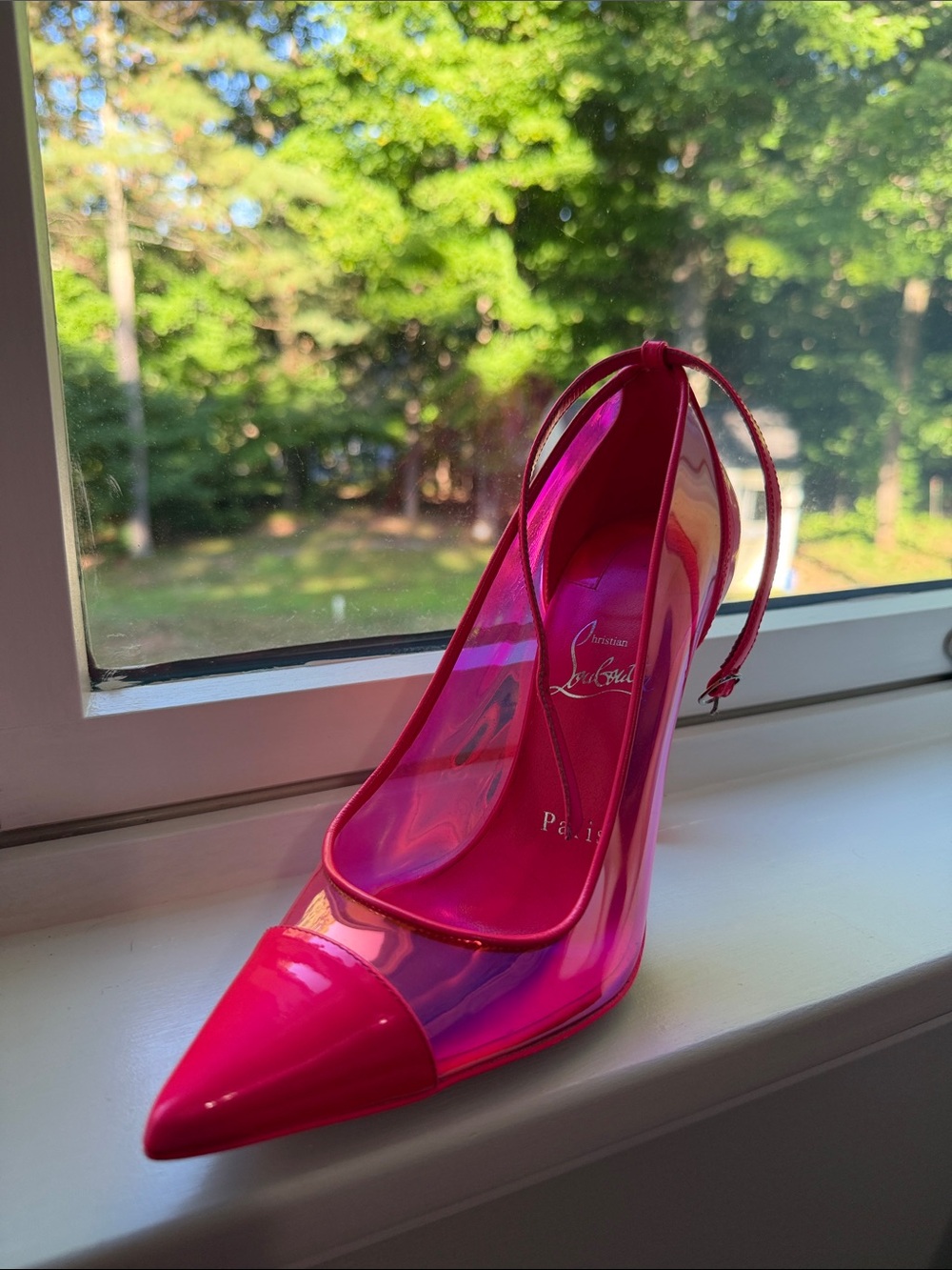 Christian Louboutin Hot Pink PVC Pointed-Toe Slingback Pump